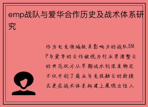 emp战队与爱华合作历史及战术体系研究