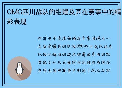 OMG四川战队的组建及其在赛事中的精彩表现